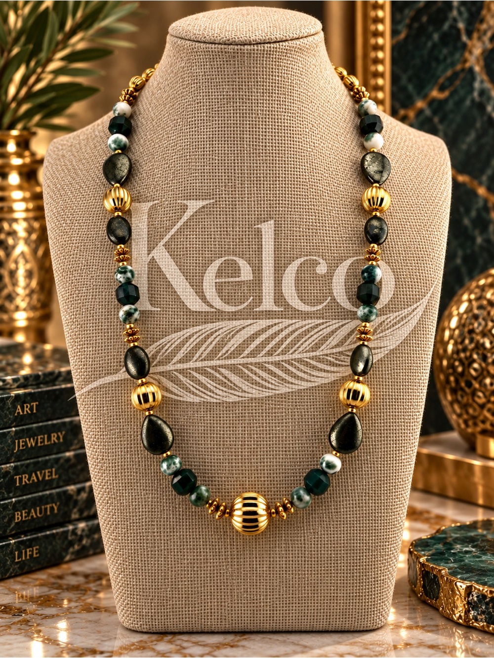Moss & Indian Agate Statement Necklace 20”